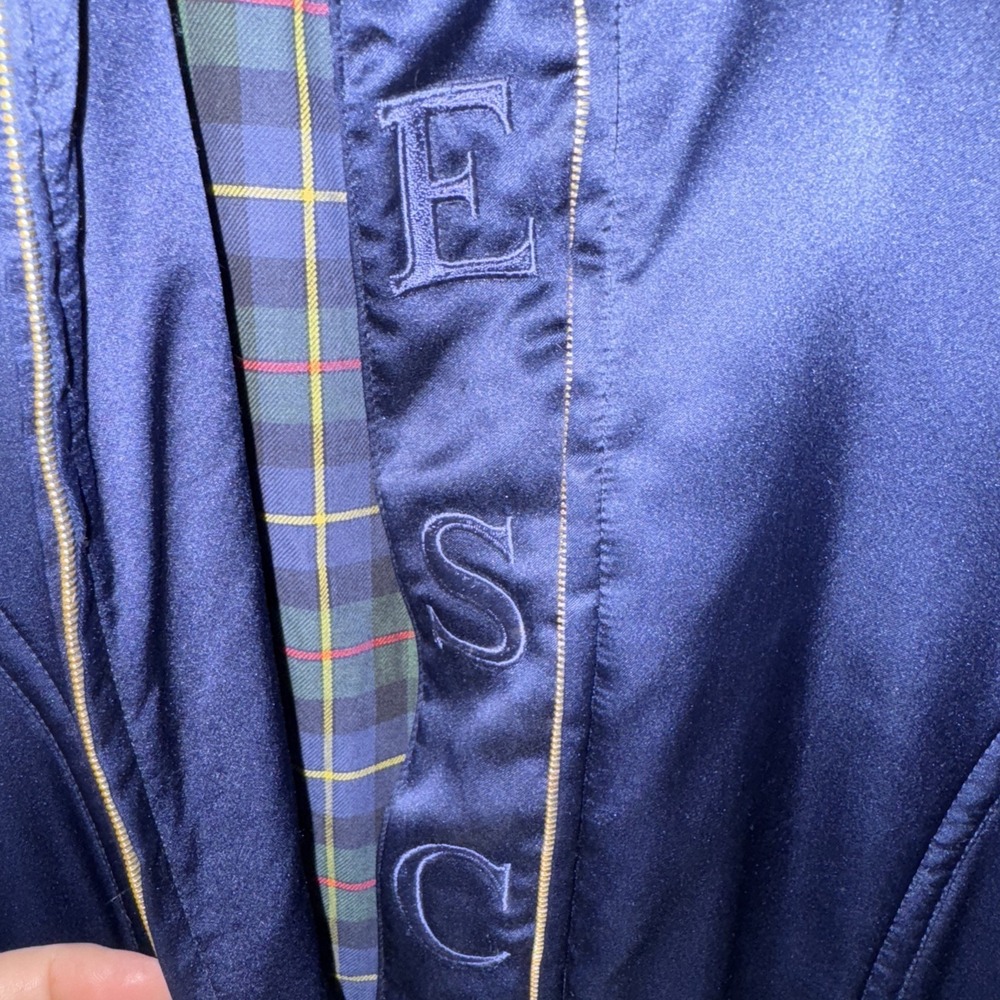Escada Clubhouse Navy Vest Size 36 Satin Plaid Lining Equestrian - Picture 2 of 9